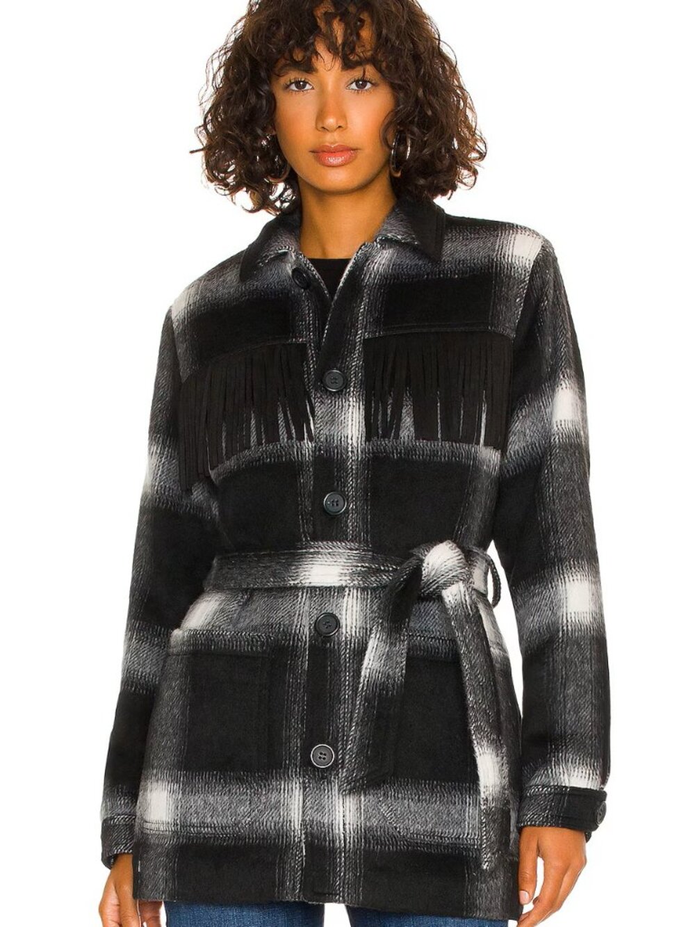 NWT Mother The Fringe Patch Coat in Line 'Em Up Plaid Brushed Flannel Jacket L